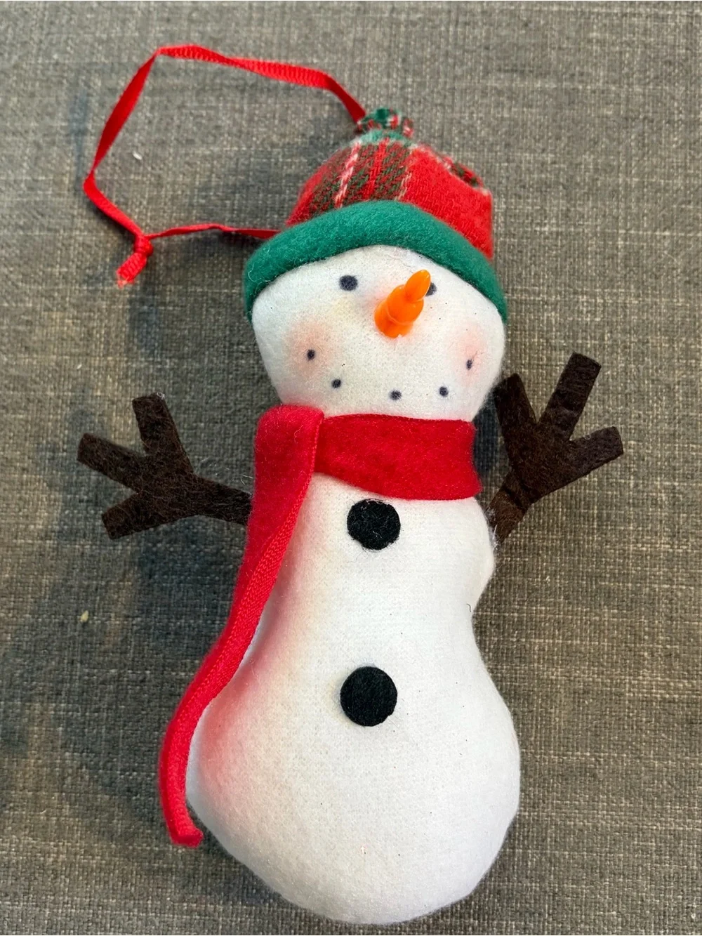 Plush Snowman Christmas Ornament Plaid Hat Red Scarf Holiday Decor